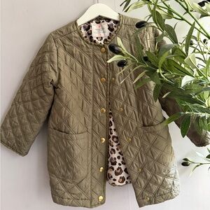 Crewcuts Olive Quilted Kids Jacket with Leopard Lining